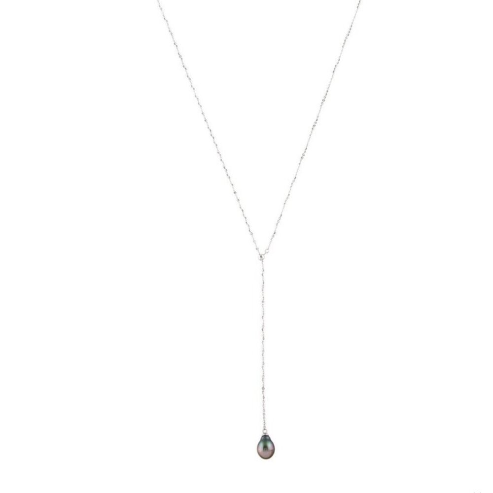 NA HOKU 14K WHITE GOLD PEARL LARIAT NECKLACE